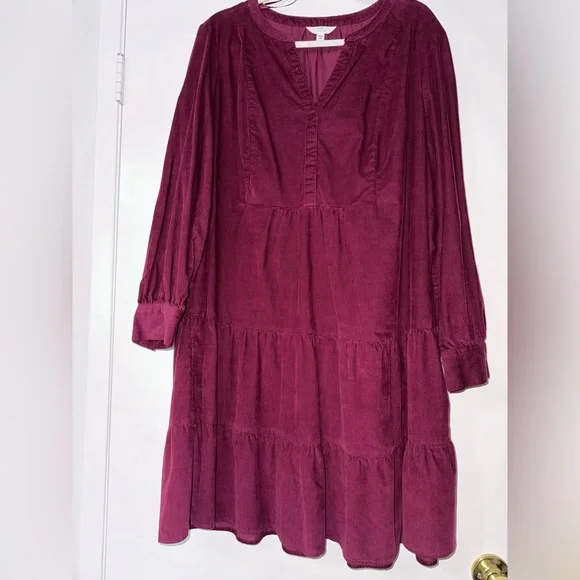 Time and Tru | Dresses | Walmart Time And Tru Wine Burgundy Corduroy Long  Sleeve V Neck Dress Xxl22 | Poshmark